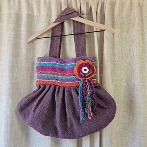 Purple hand woven tote shoulder‎ bag